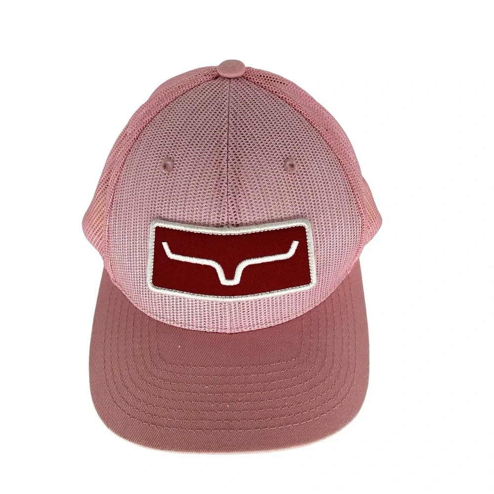 Kimes Ranch Pink Mesh Trucker Hat Bull Horn Logo Patch Snapback Western Cowgirl